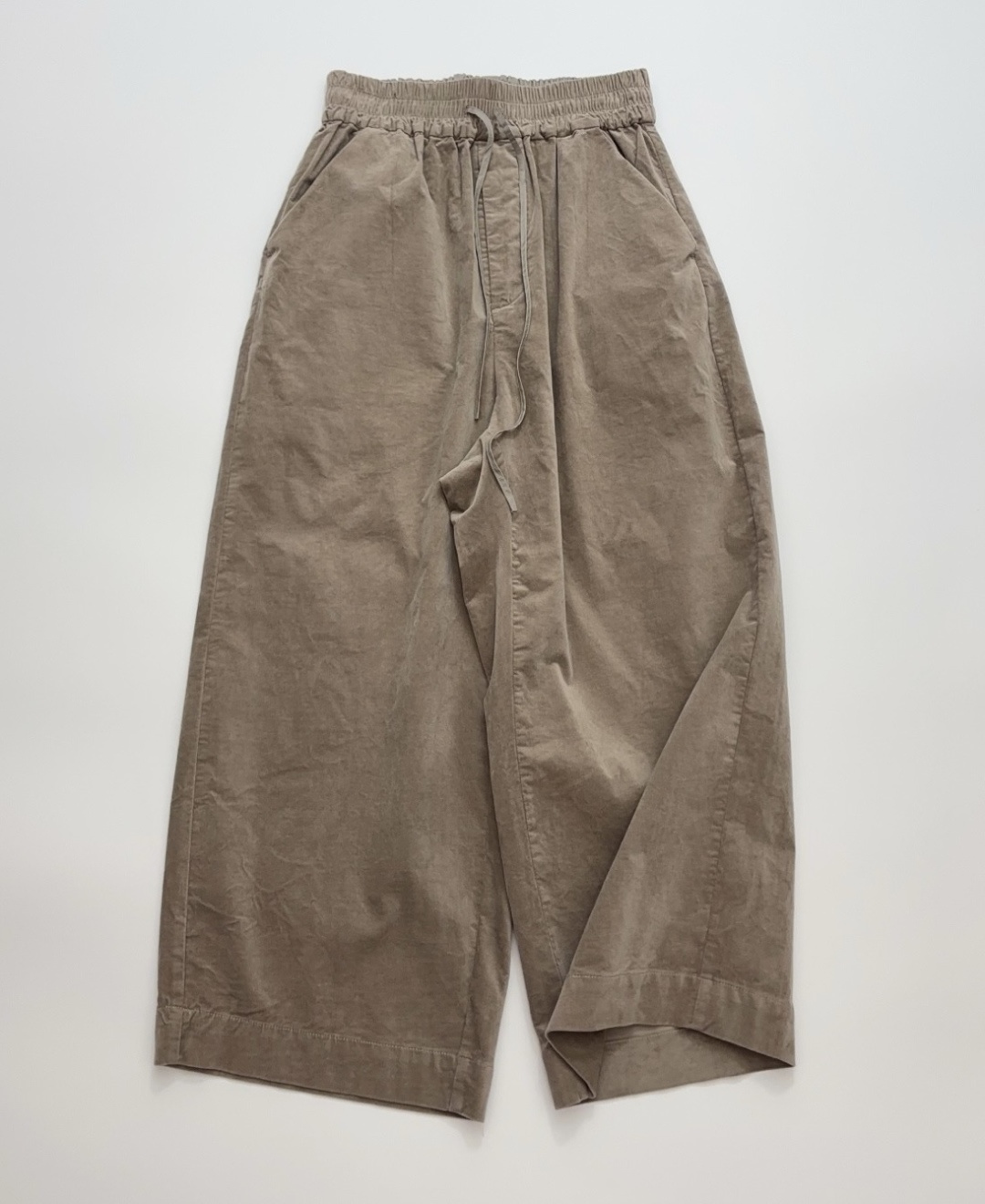 Cotton Velvet Paper-Feel Pleated Wide-Waist High-Rise Wide-Leg Cropped Trousers
