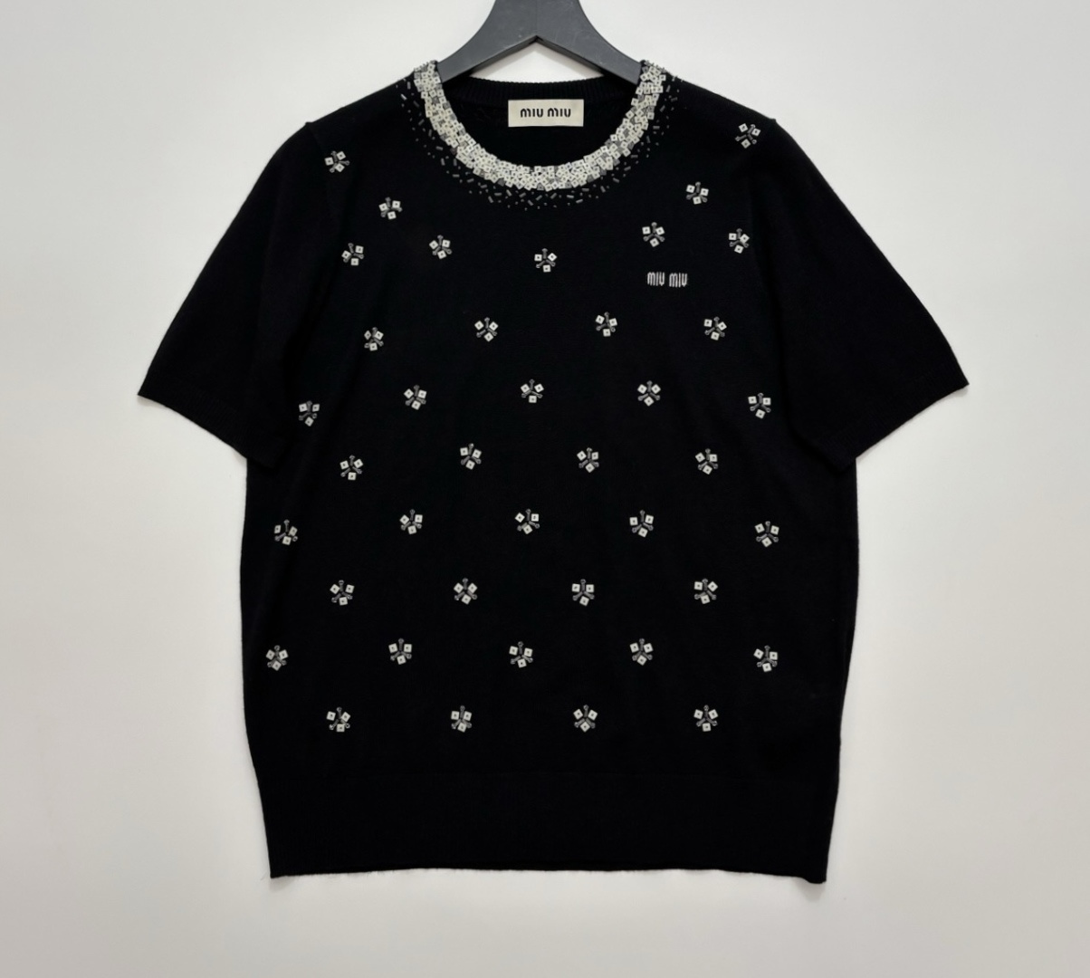 Miu Miu Sequin Knit Short Sleeve Top