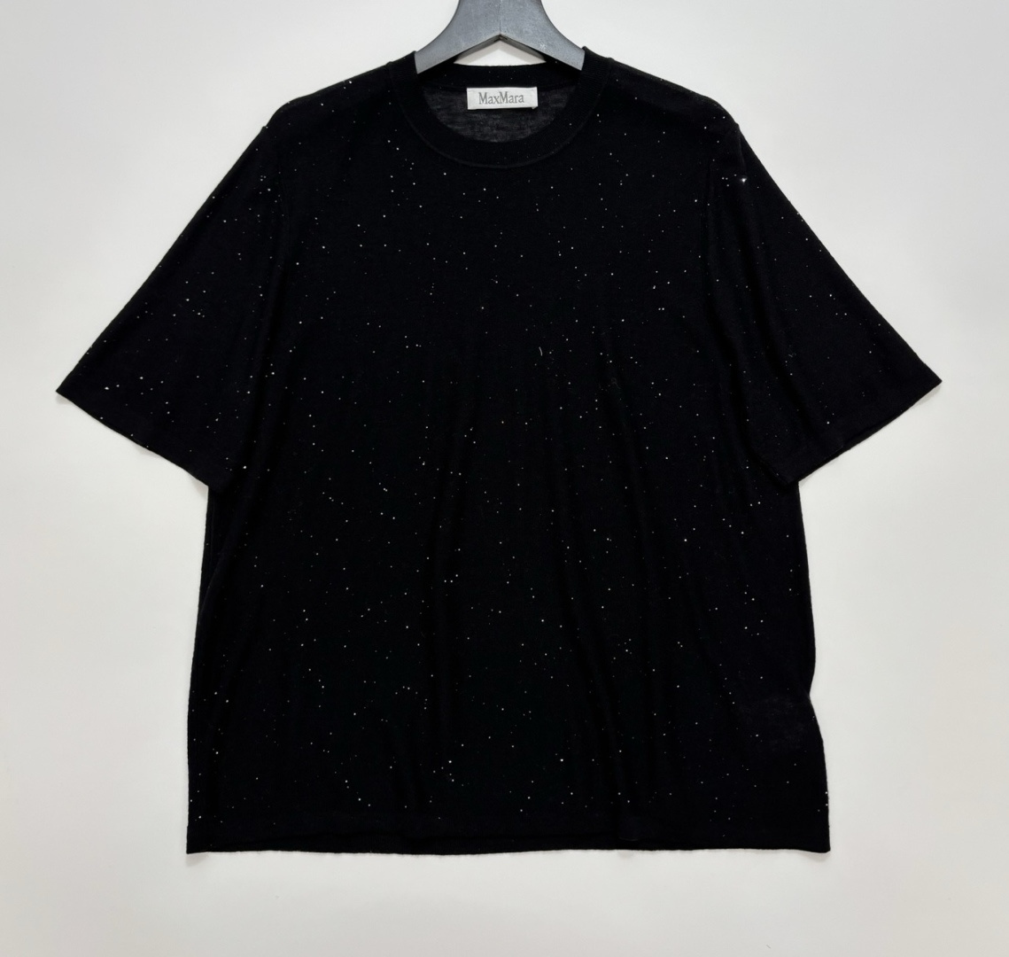 Max Mara Sequin Blend Loose Knit Short Sleeve Top