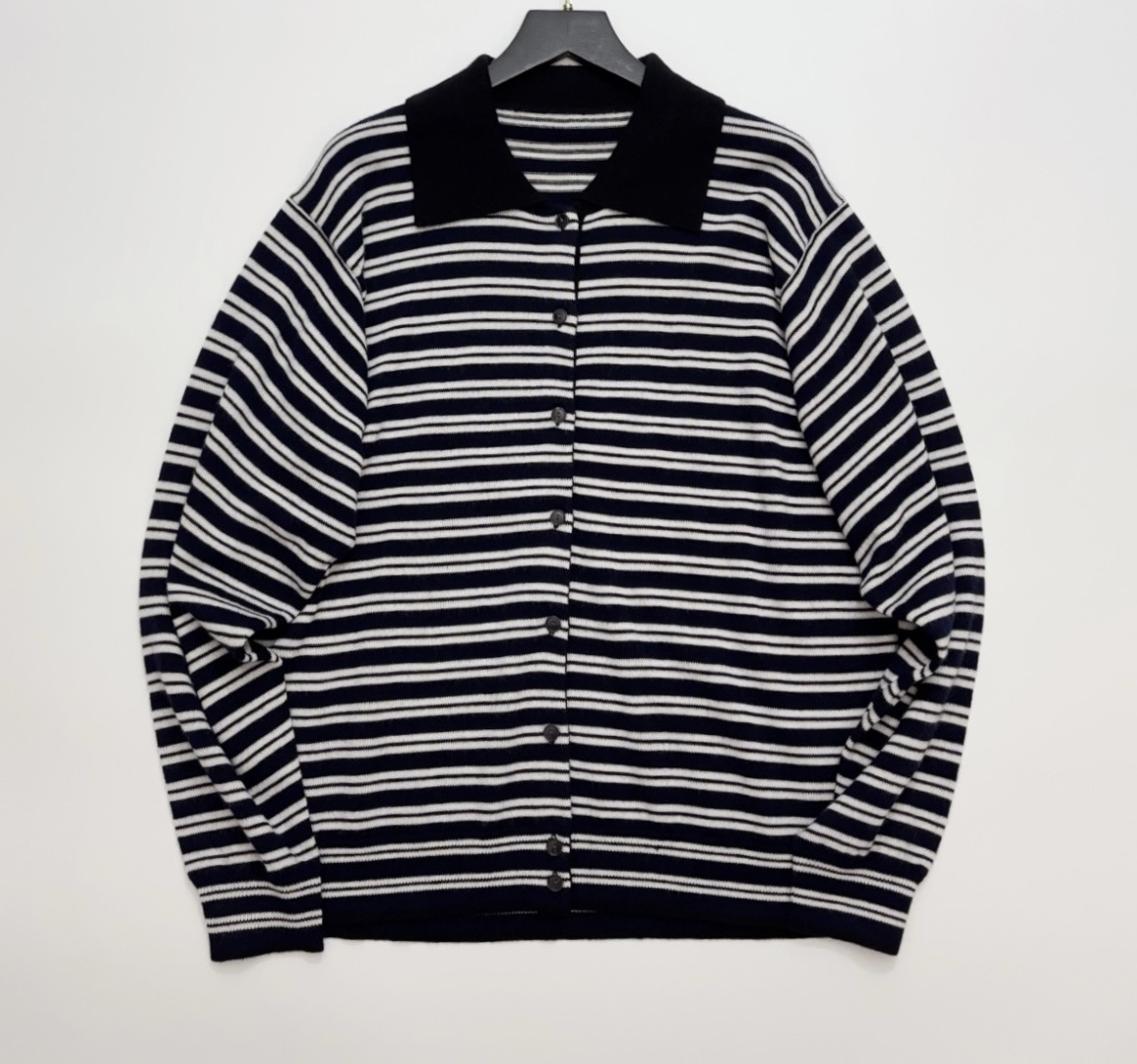Cordera Merino Wool Striped Button Polo Cardigan