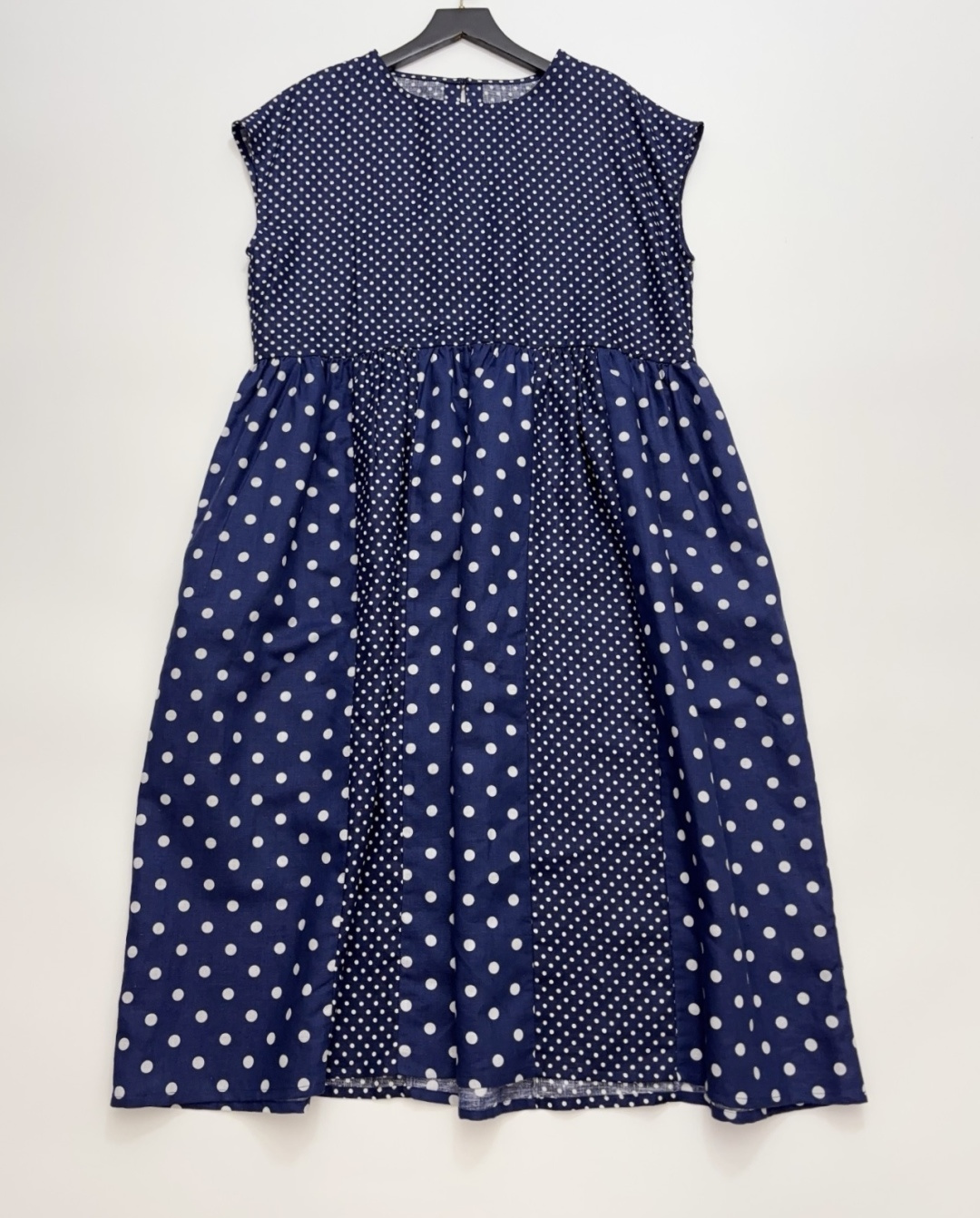 Japanese Style Polka Dot Patchwork Design Round Neck Loose Dress