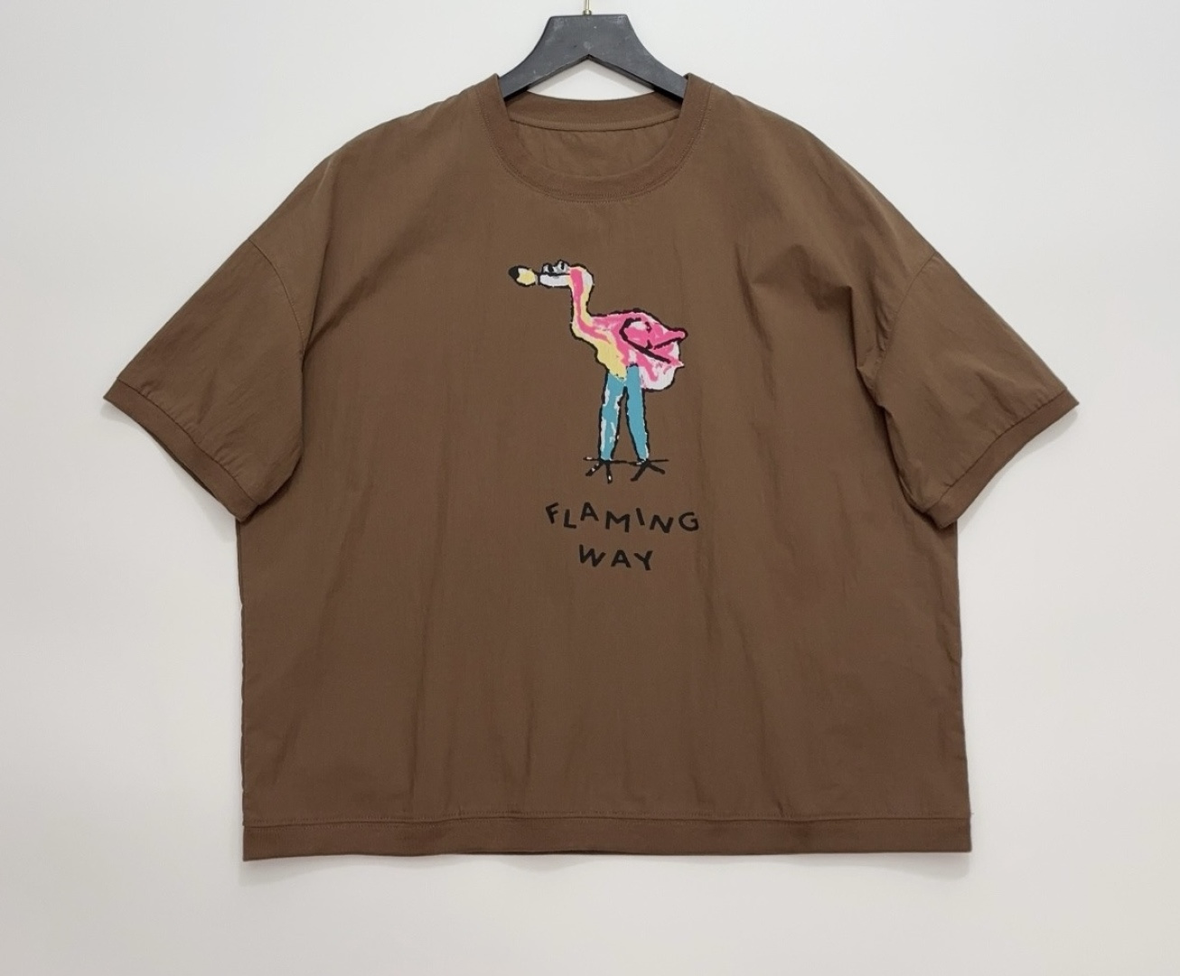 Japanese Style R-Letter Playful Flamingo Print Pure Cotton Short Sleeve T-Shirt