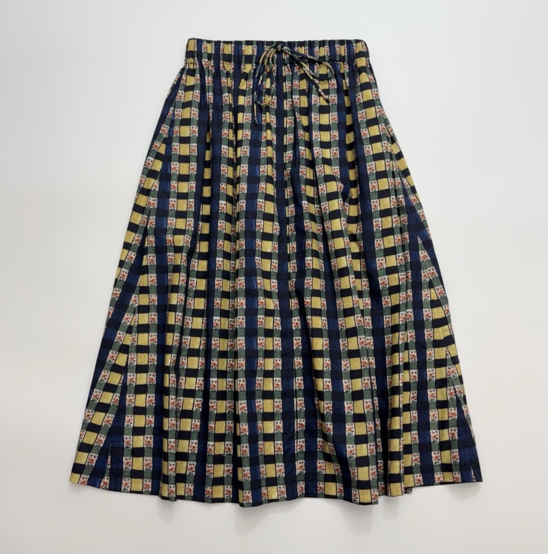 Japanese Style Floral Print Gingham Elastic Waist Half Skirt for Early Spring