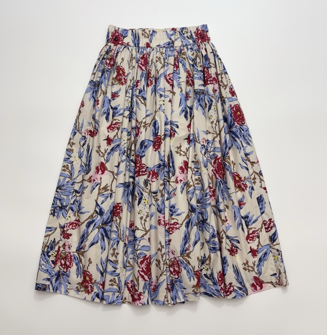 Japanese Style Floral Print Women's Elastic Waist Half Skirt for Early Spring