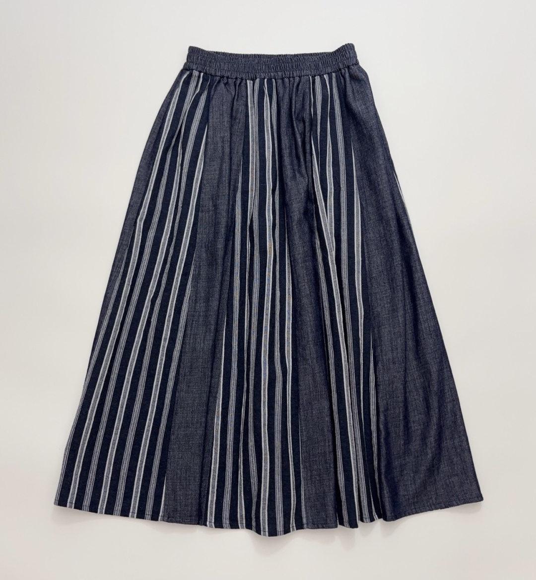 Japanese Mori Style Pure Cotton Striped Patchwork Elastic Waist Half Skirt