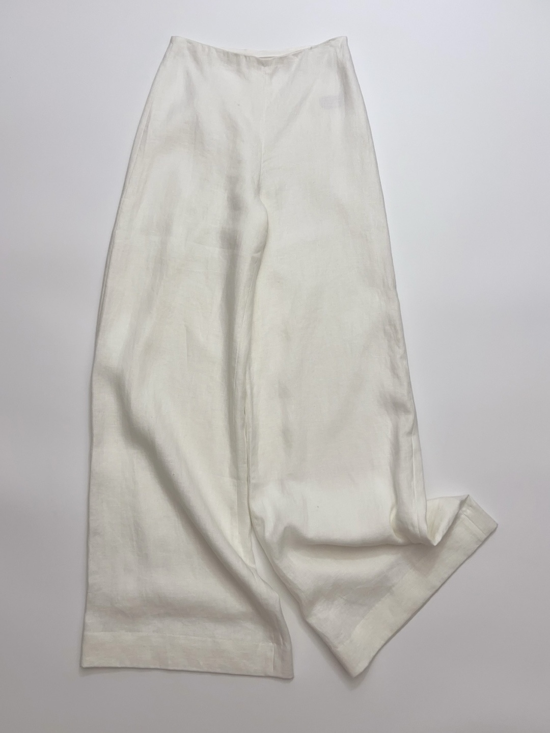 The Row White Casual Linen Wide-Leg Trousers