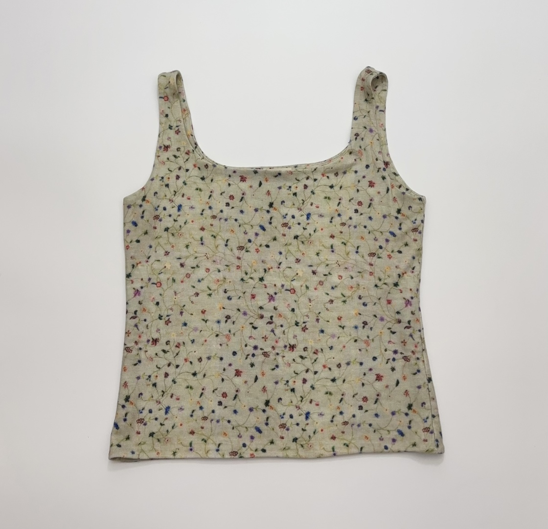 Slim Fit Small Floral Print Yellow Camisole Vest