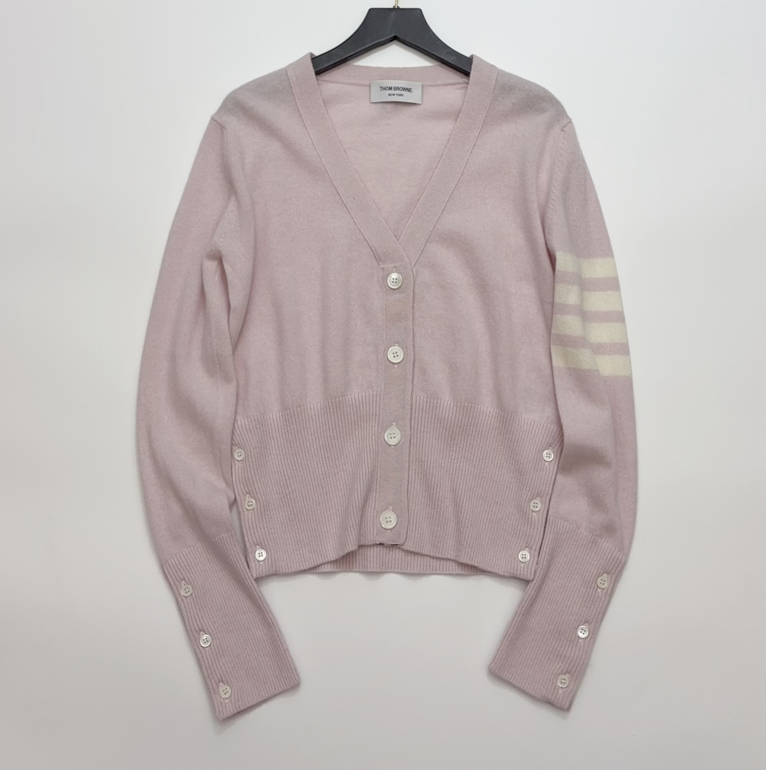 Thom Browne Early Spring Colorblock Stripe V-Neck Cashmere Knit Cardigan Jacket