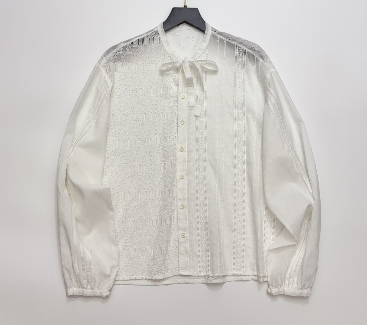Japanese Style Full Cotton Cut-Out Design Patchwork Tie White Shirt