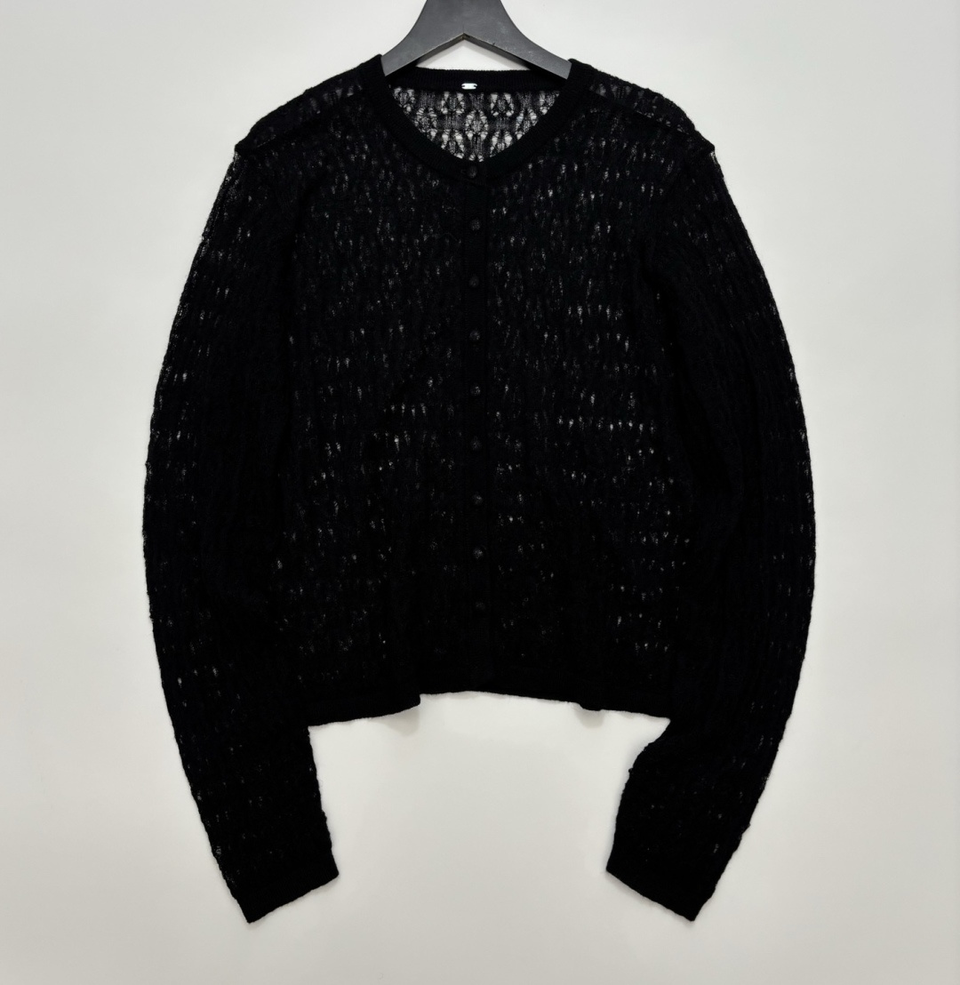 Cotemp Leaf Hollow-Out Thin Round Neck Knit Cardigan