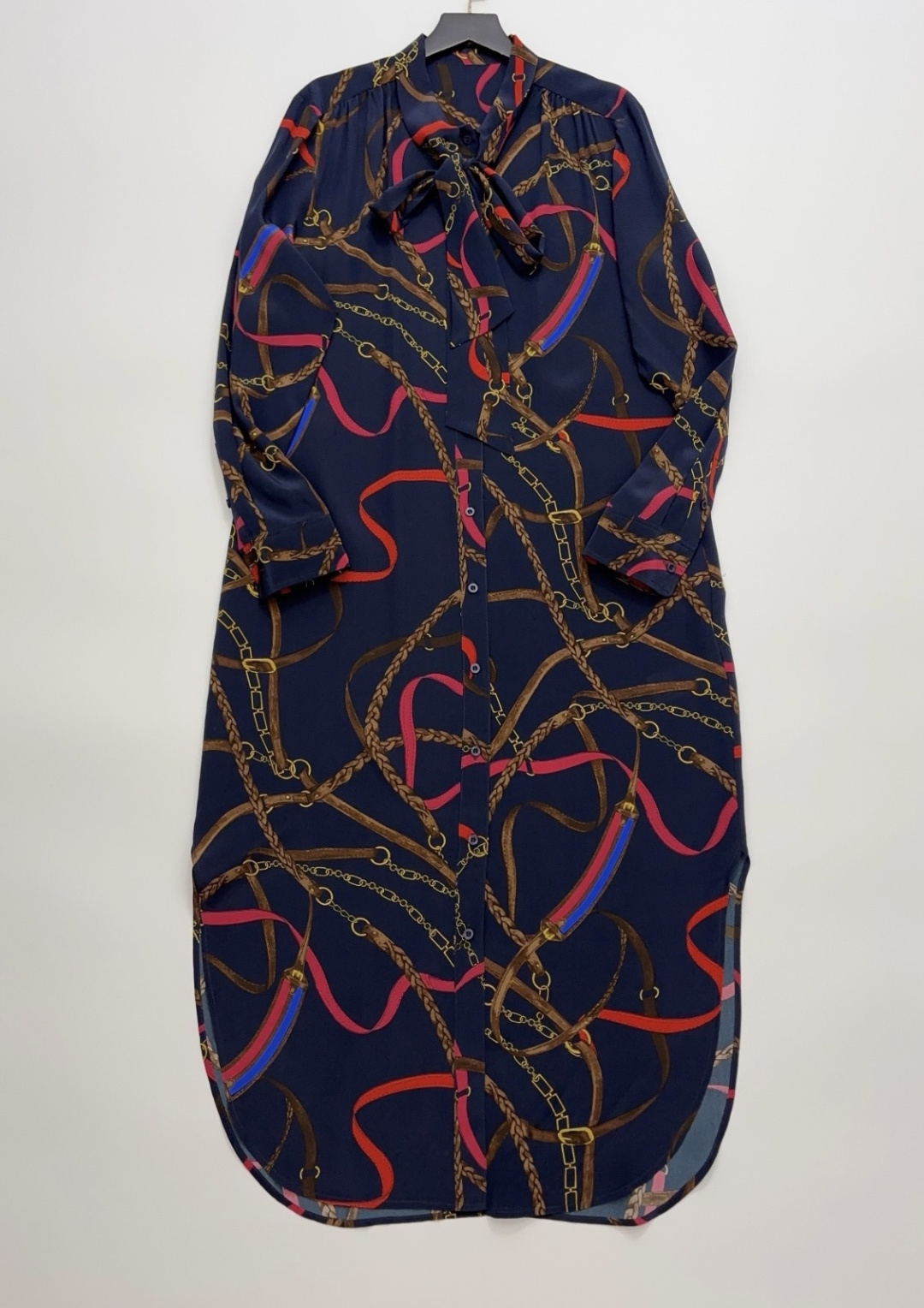 Ralph Lauren Lauren Purple Label Chain Print Tie-Neck Midi Dress