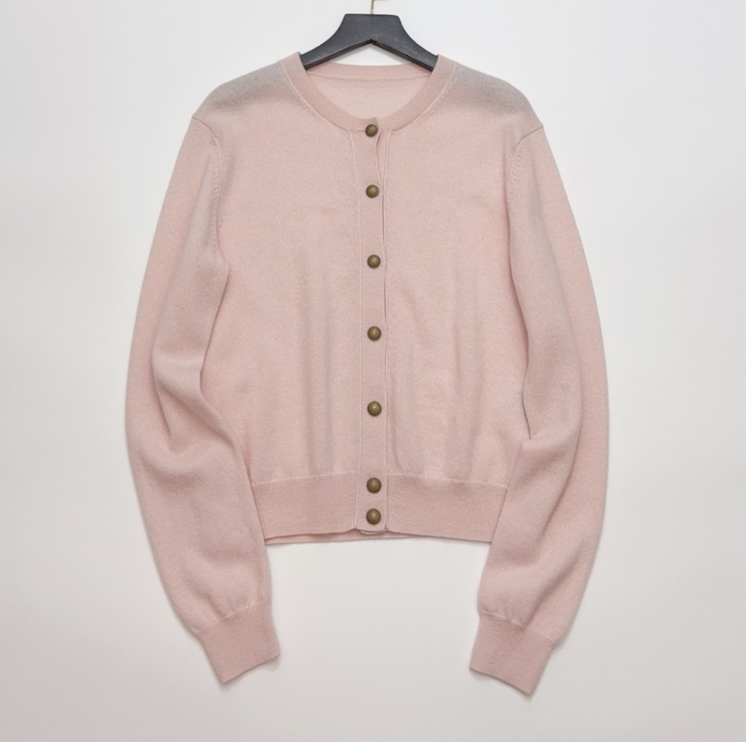 Loro Piana Early Spring Colorblock Stripe V-Neck Cashmere Knit Cardigan Top in Flattering Cherry Blossom Pink