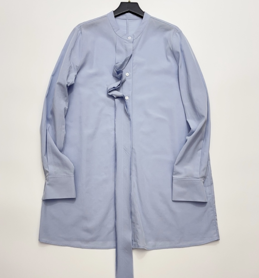 Hand-Applied Ribbon Floral Loose Long-Sleeve Rayon Shirt with Small Stand Collar