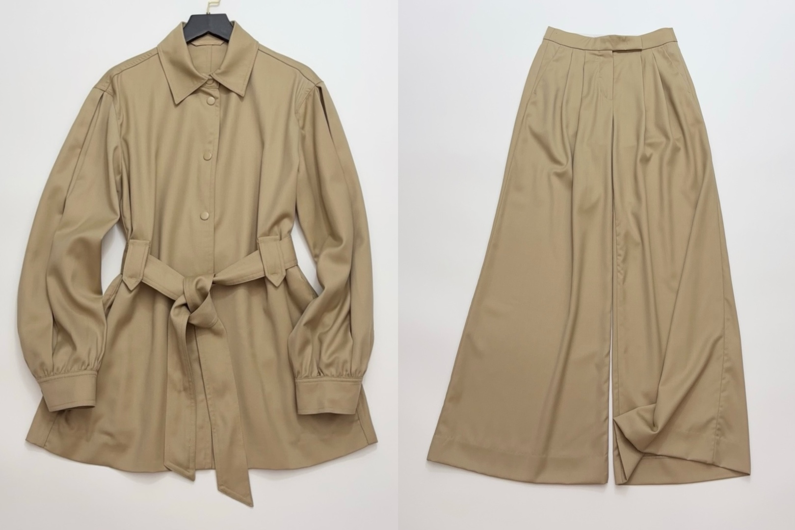 Max Mara Wool Shirt-Collar Jacket and Wide-Leg Trousers Set