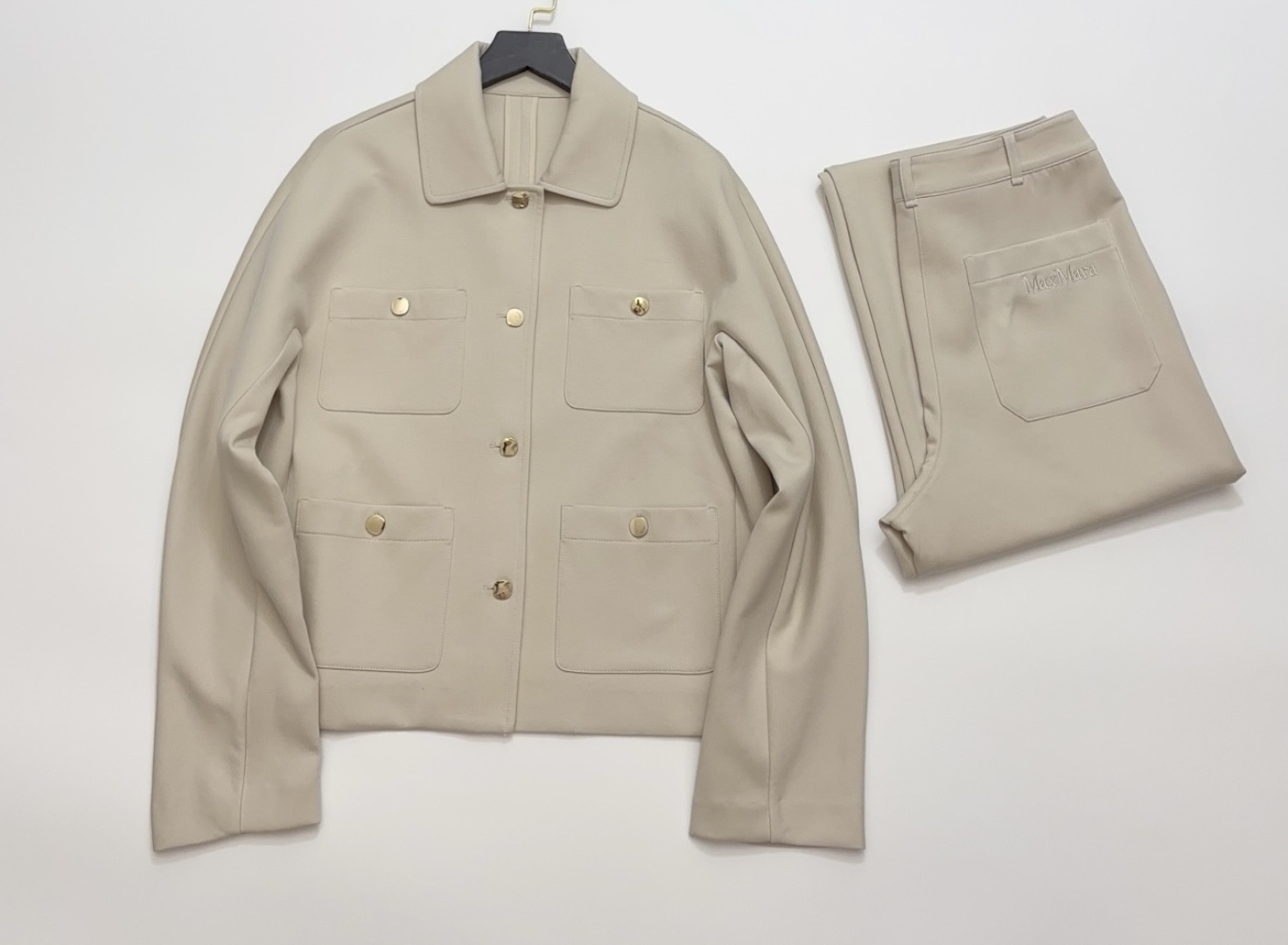 S Max Mara Cotton Single-Breasted Jacket and Casual Trousers Set