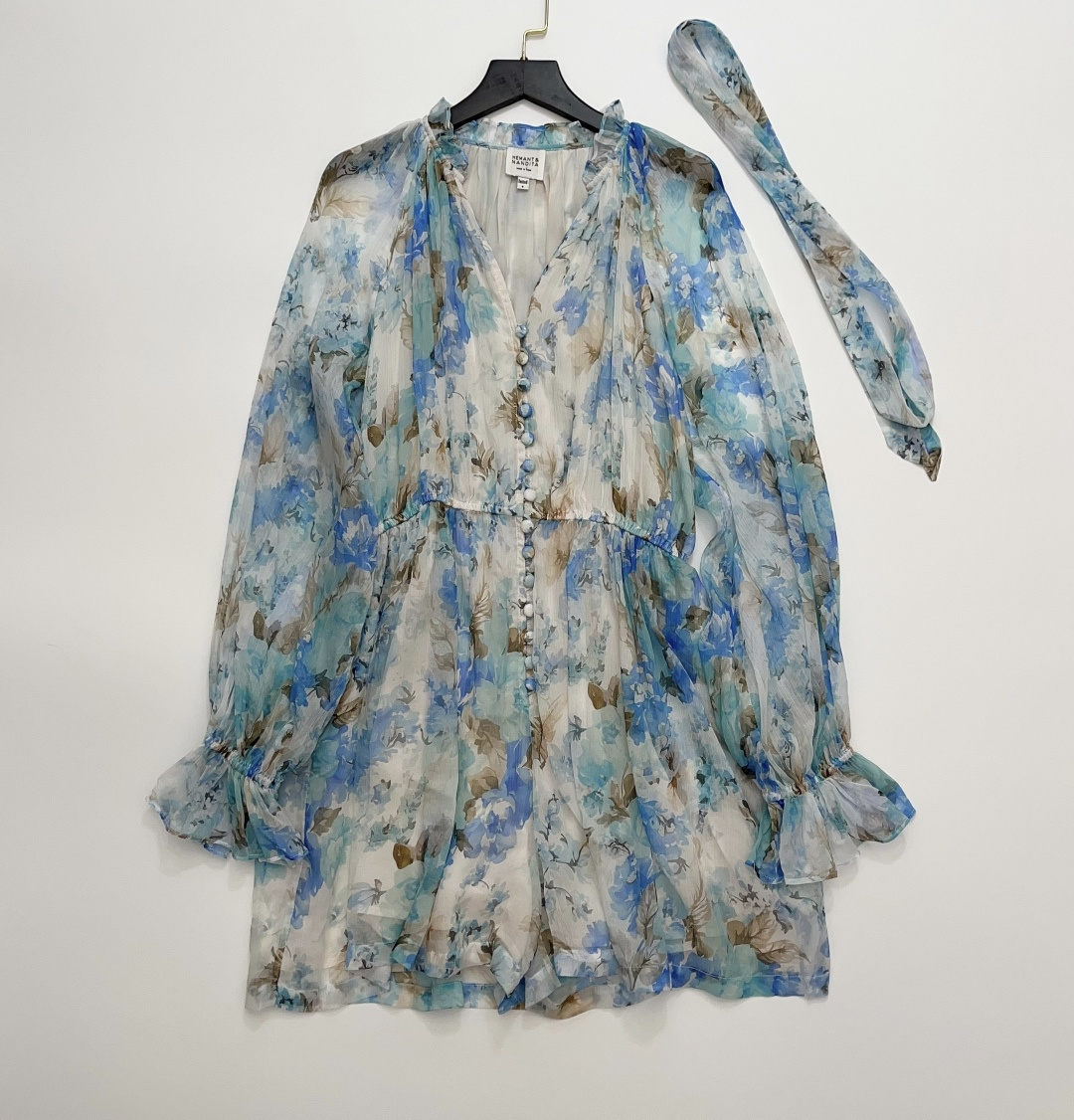 Hemant & Nandita Floral V-Neck Long Sleeve Belted Jumpsuit