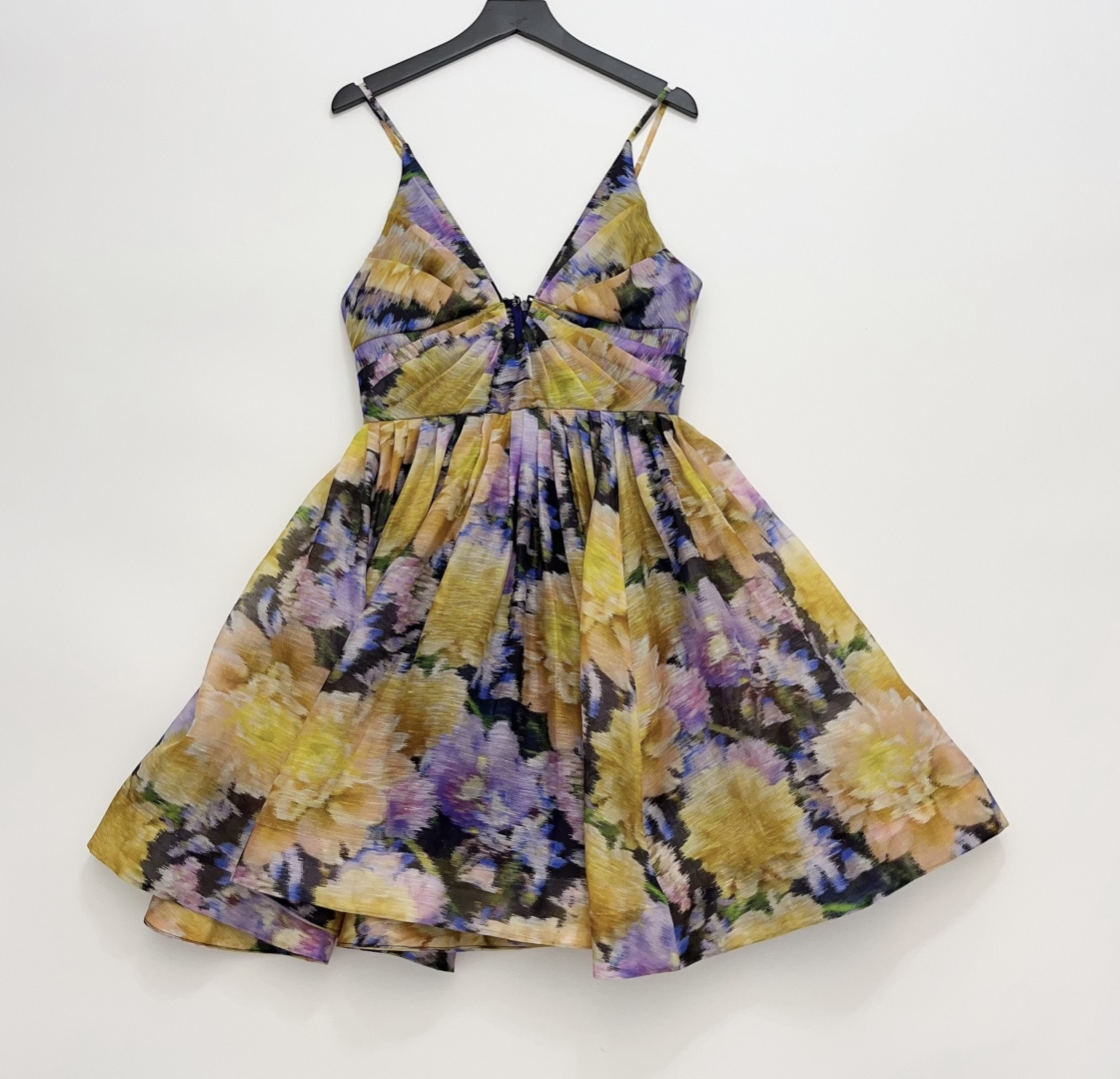 Zimmermann LUNA Silk Linen Deep V-Neck Mini Cami Dress