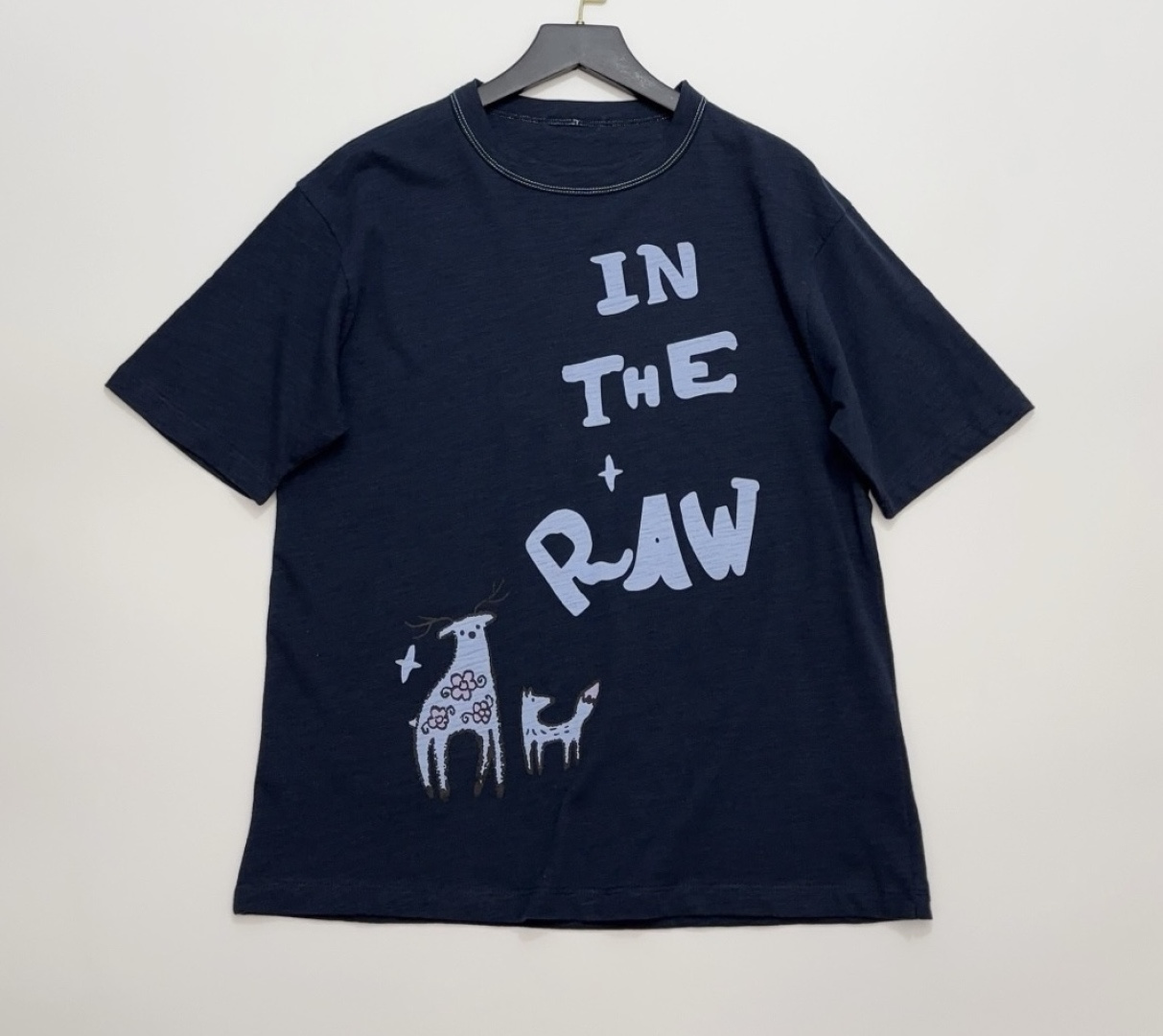 Japanese Style Indie Peace Bird Indigo Print Short Sleeve T-Shirt