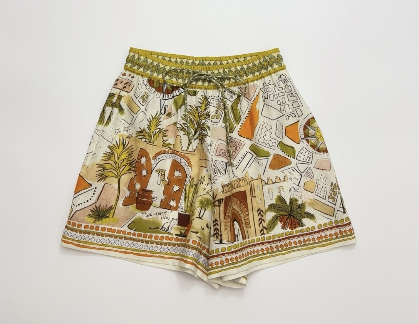 Alémais Tropical Rainforest Plant Linen Print Loose Casual Shorts