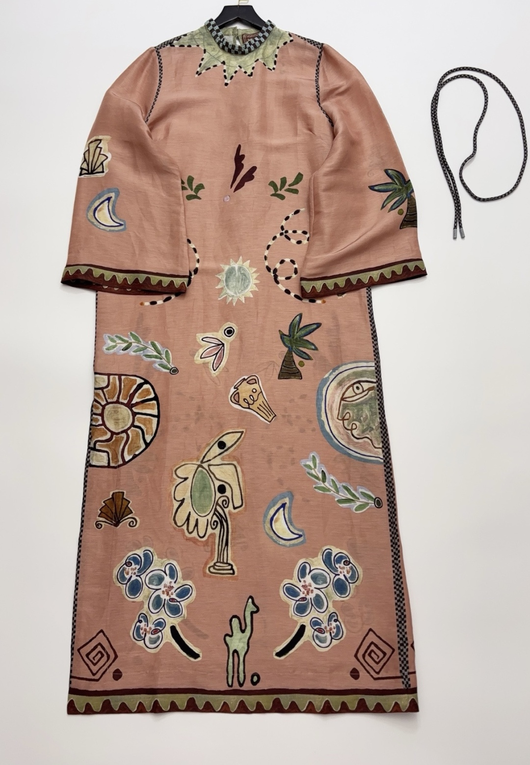 Alémais Elegant Fashion Loose Long Sleeve Laurence Print Trim Long Dress