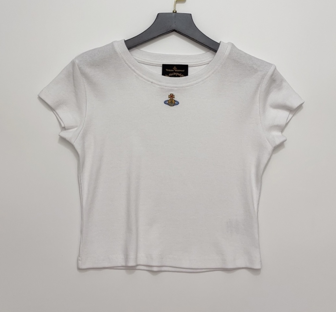 Vivienne Westwood Saturn Mini Embroidery Cropped Slim Fit Short Sleeve T-Shirt