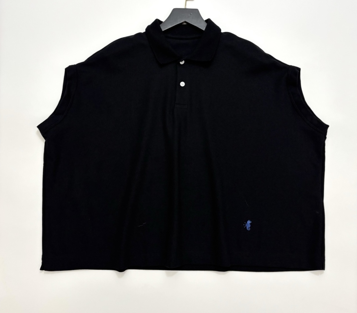Japanese Style Seahorse Embroidered Flutter Sleeve Polo T-Shirt