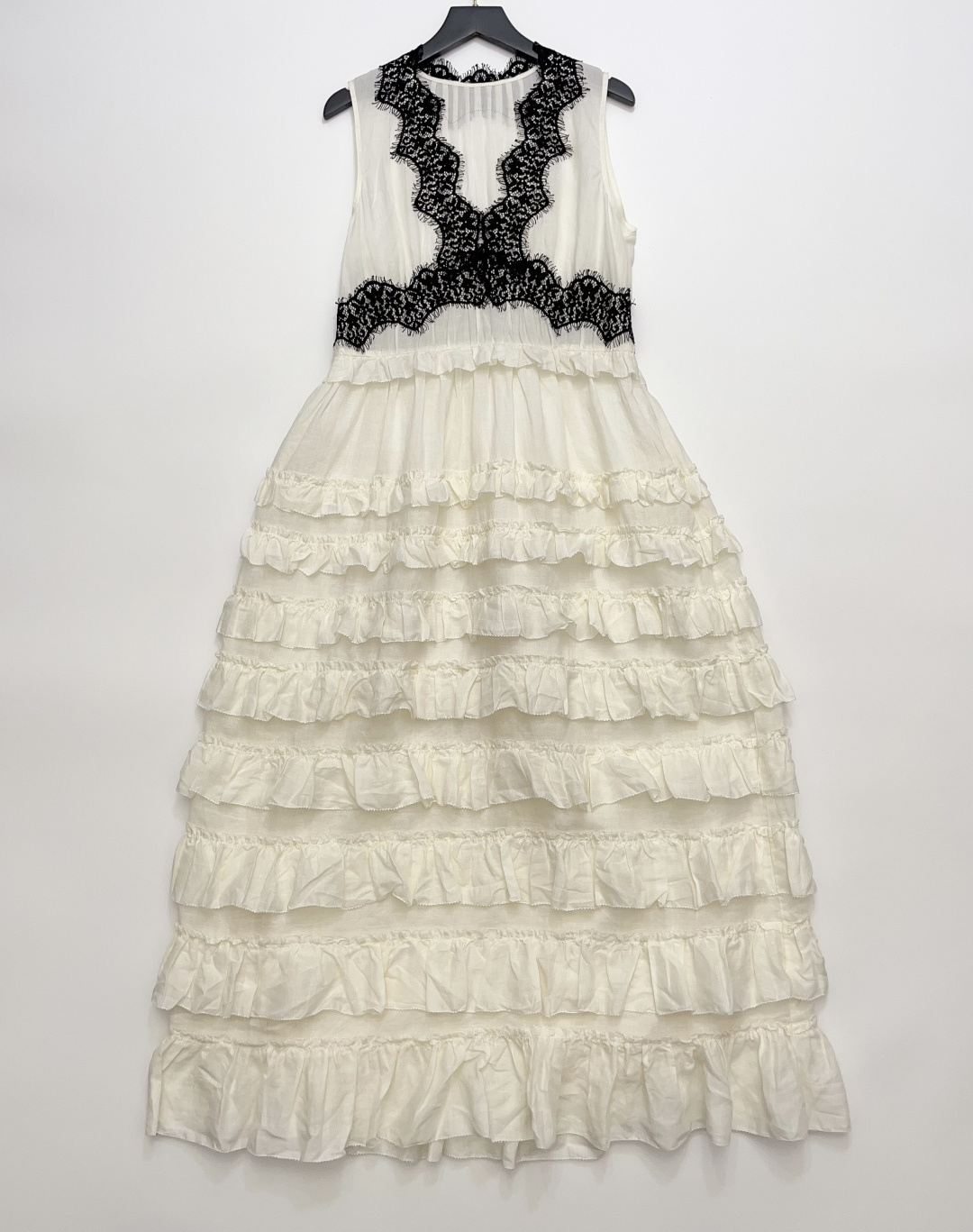 SEA Lace Patchwork Tiered Cream White Long Dress