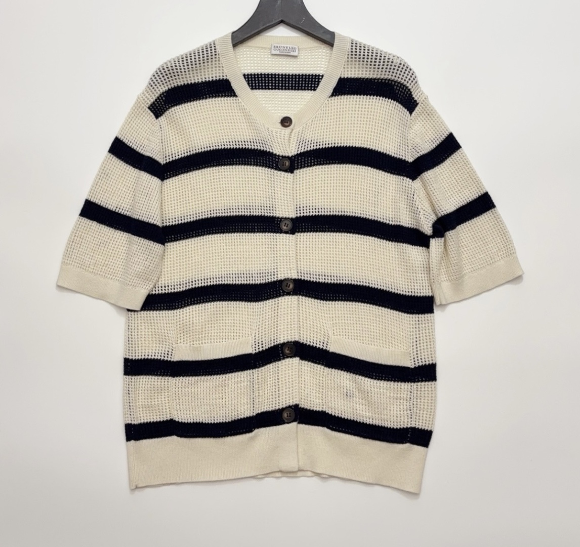 Color Block Stripe Hollow Knit Short Sleeve Top