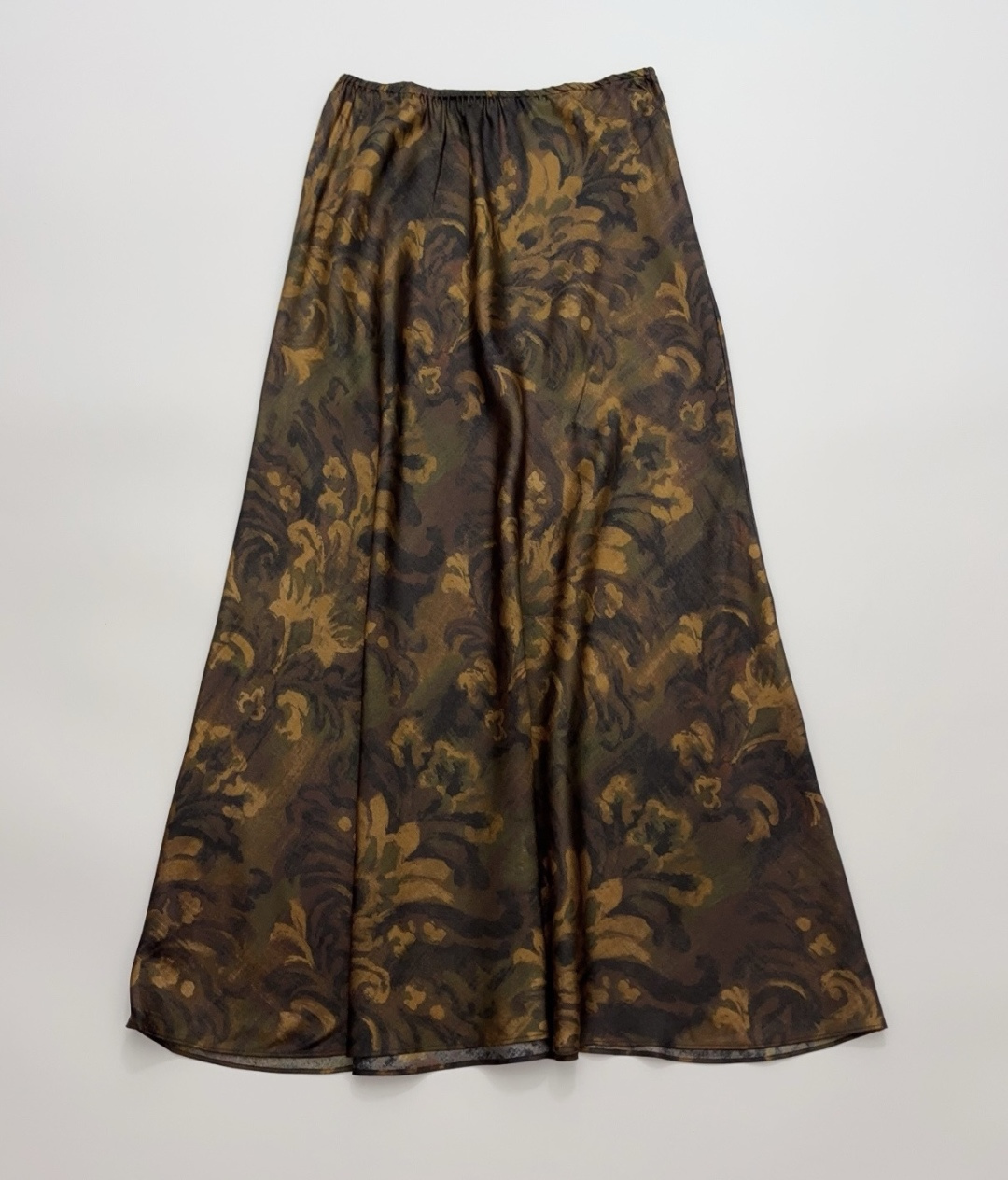 Into The East Acanthus Oil Painting Silk Midi Skirt