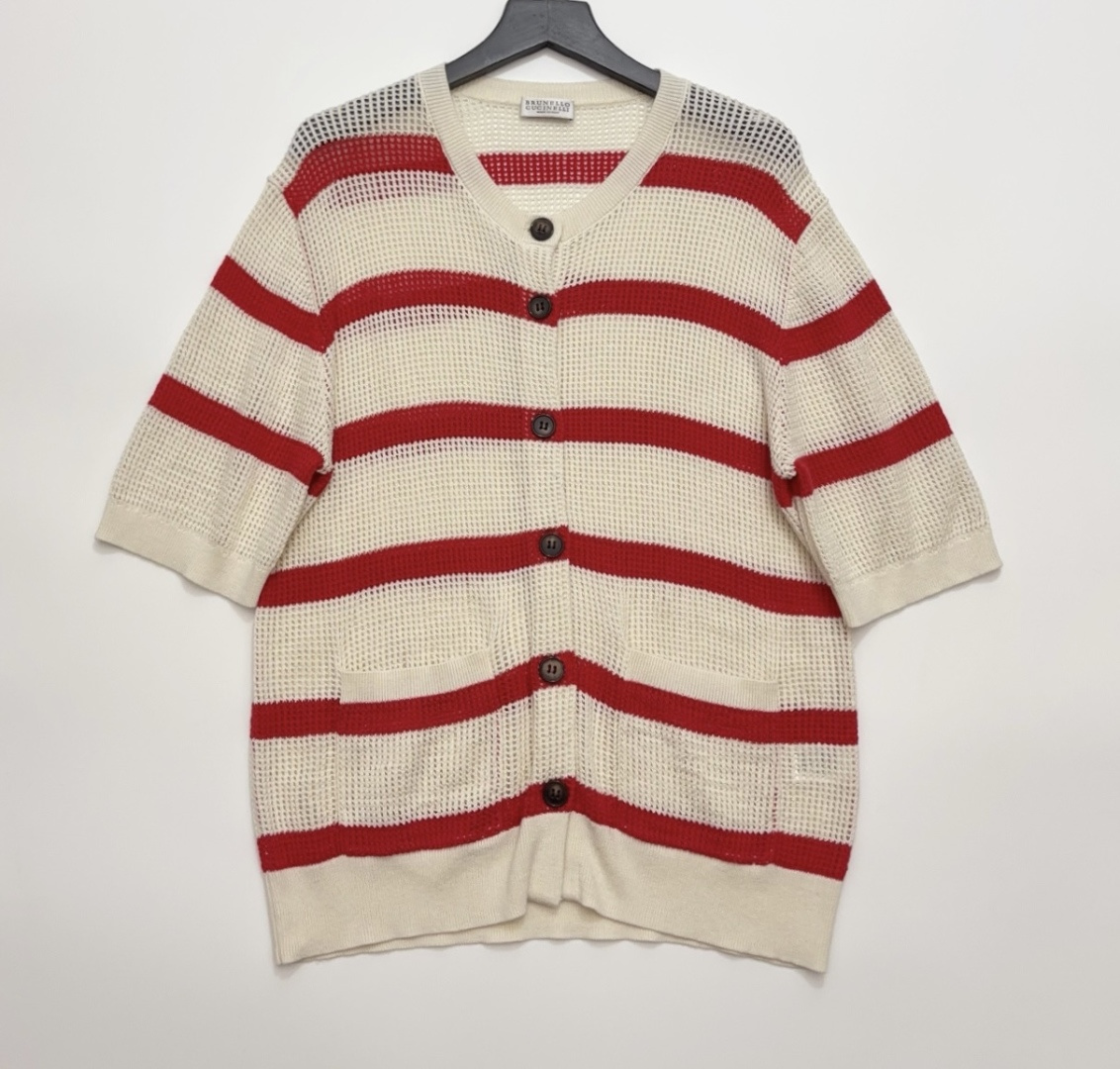 Color Block Stripe Hollow Knit Short Sleeve Top