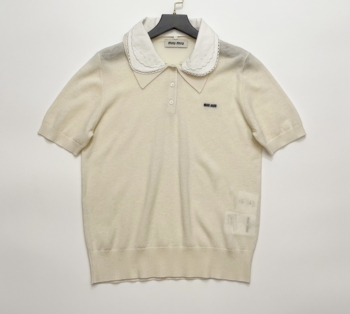 Miu Miu Detachable Babydoll Collar Wool Knit Short Sleeve T-Shirt