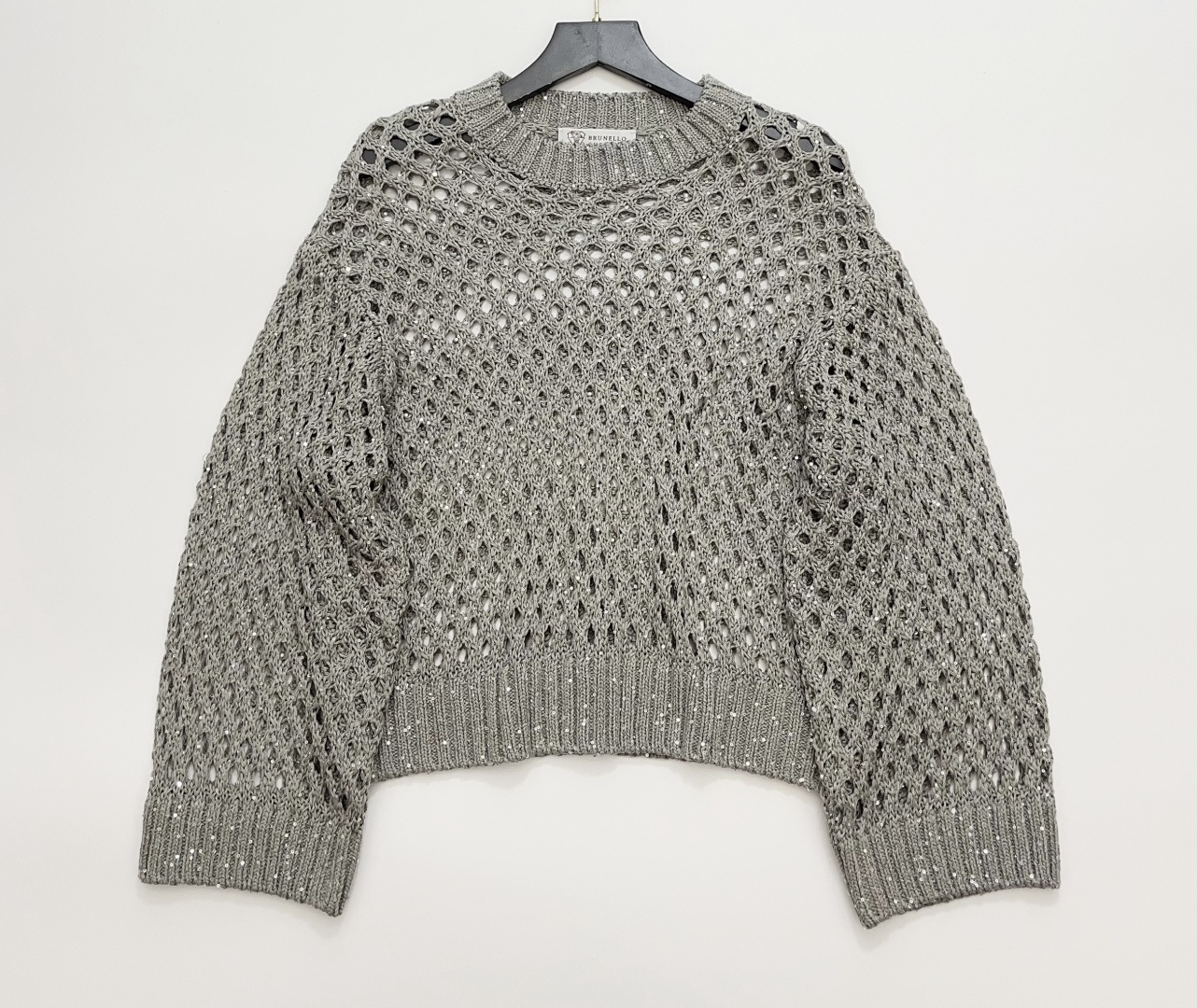 Brunello Cucinelli Openwork Mesh Sequin Knit Top