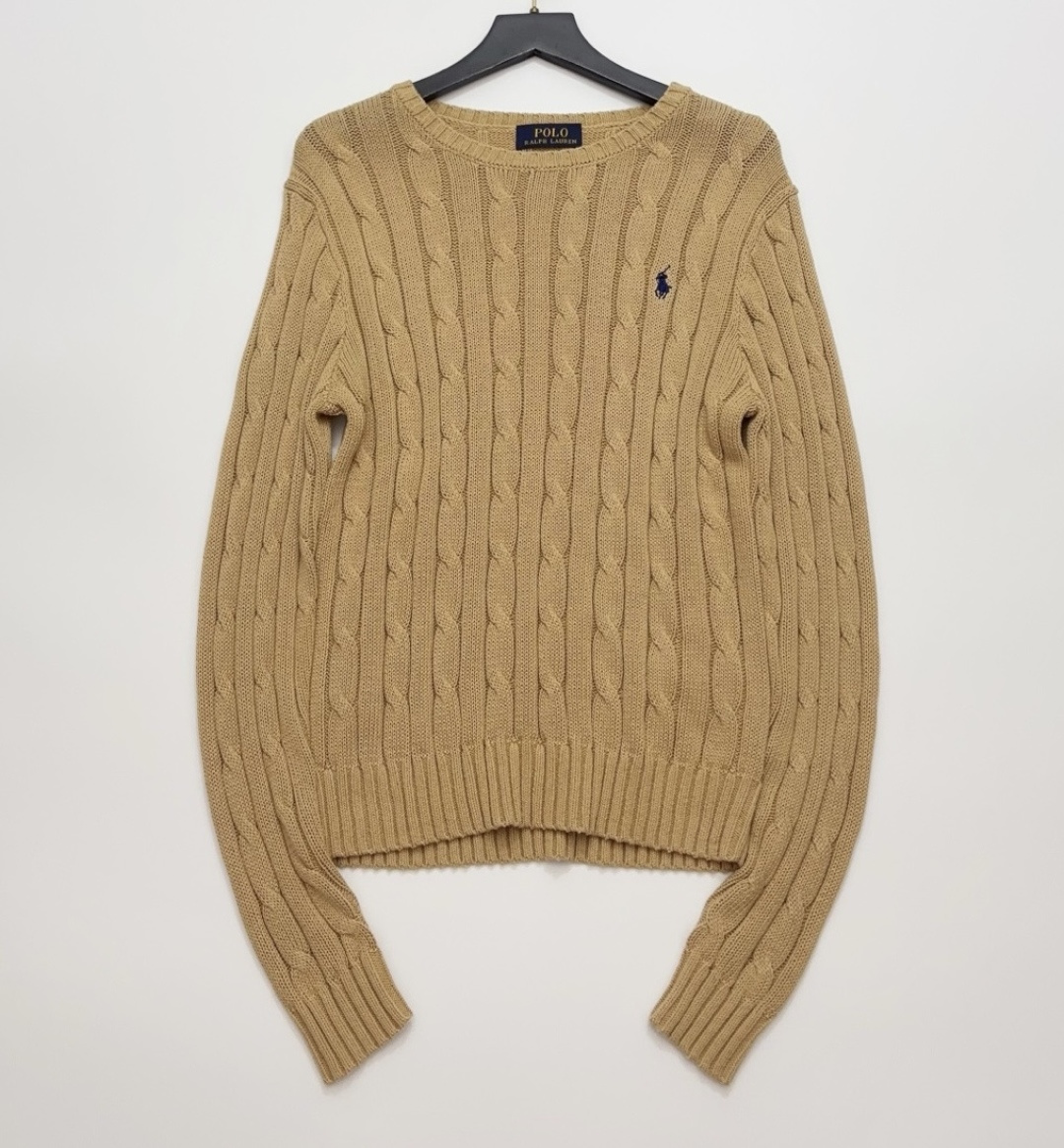 Polo Ralph Lauren Pure Cotton Cable Knit Embroidered Crewneck Sweater