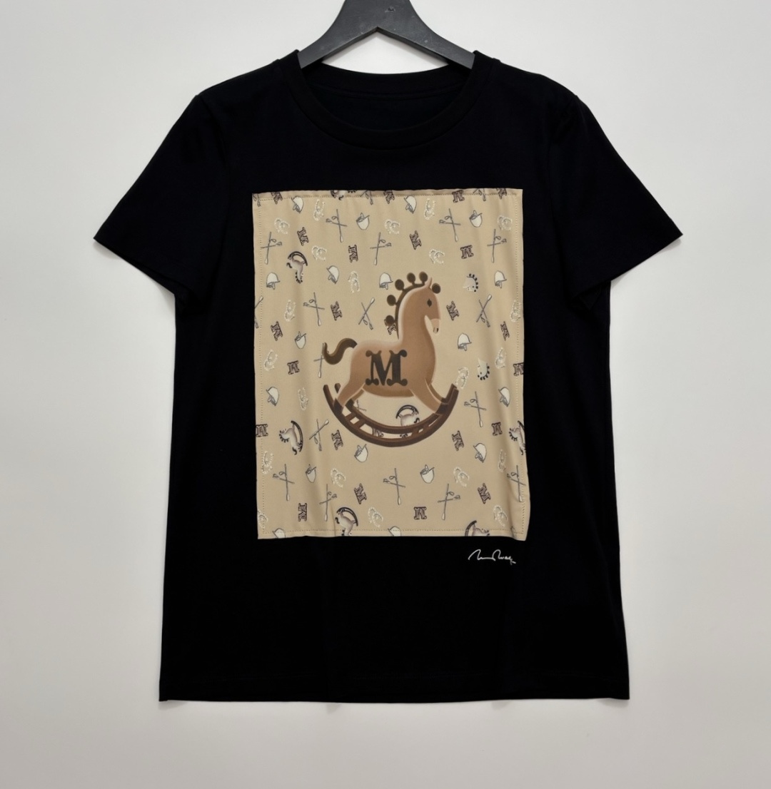 Max Mara 26 Early Spring Wooden Horse Patch Print T-Shirt