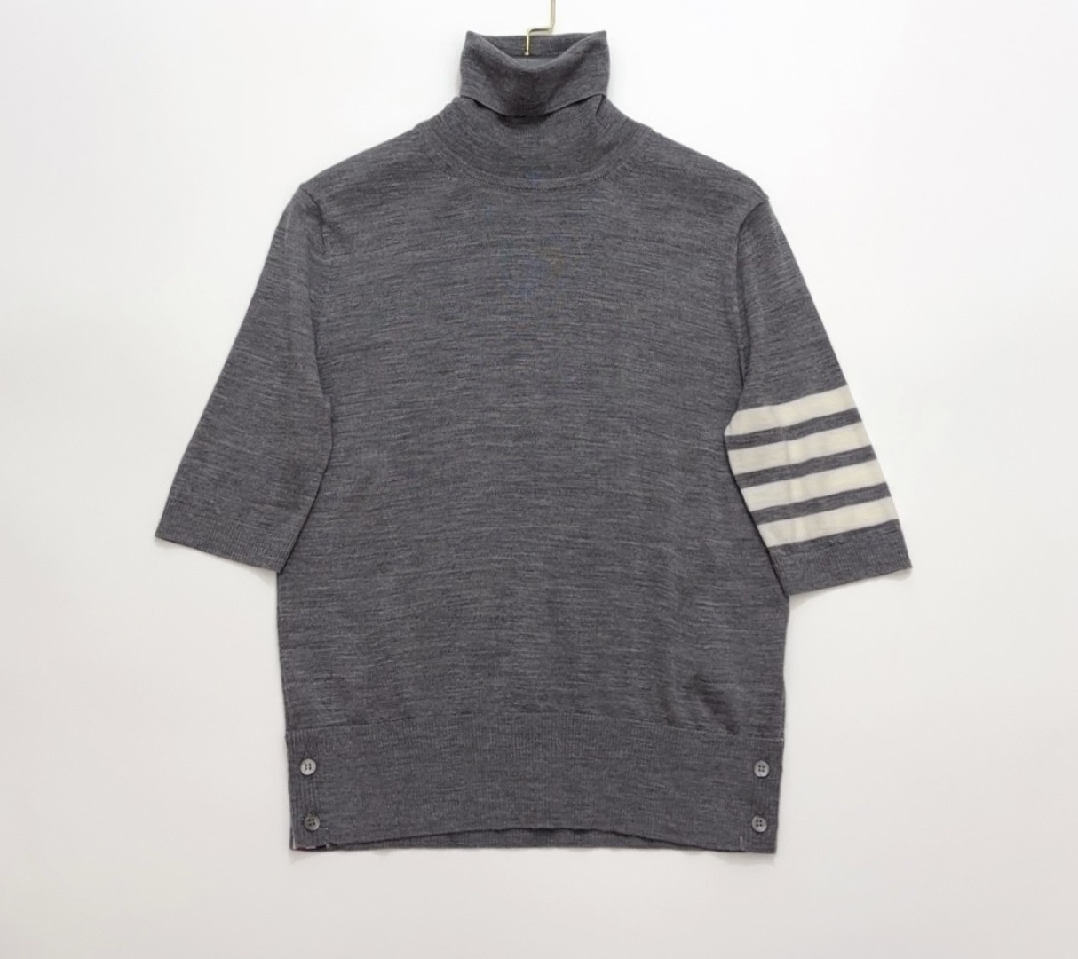 Thom Browne Classic Four-Bar Fine Wool Turtleneck Short Sleeve Knit Top