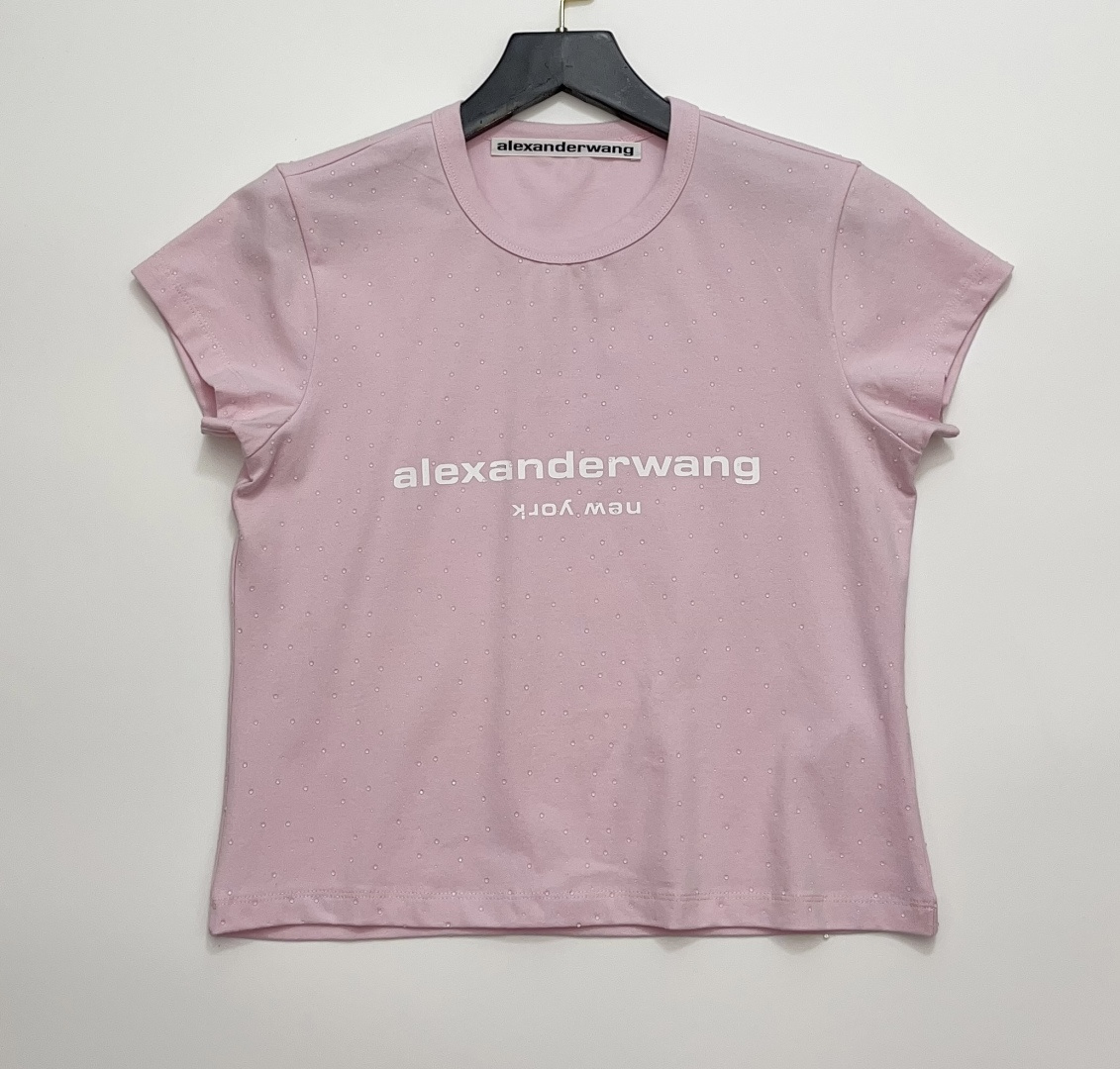 Alexander Wang All-Over Rhinestone Slim-Fit Cropped Crewneck Short Sleeve T-Shirt