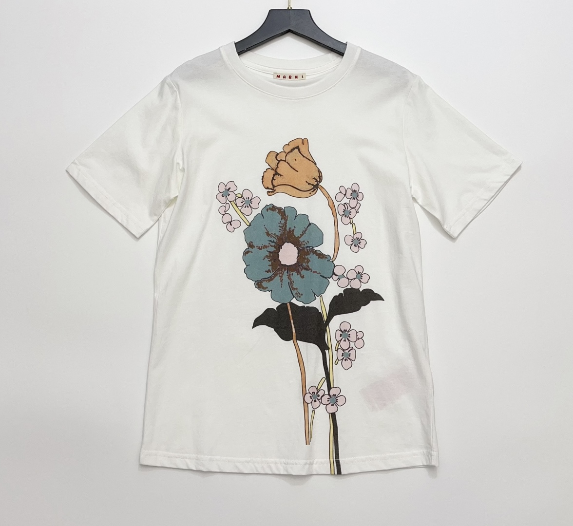 Marni Floral Print Round Neck Short Sleeve T-Shirt
