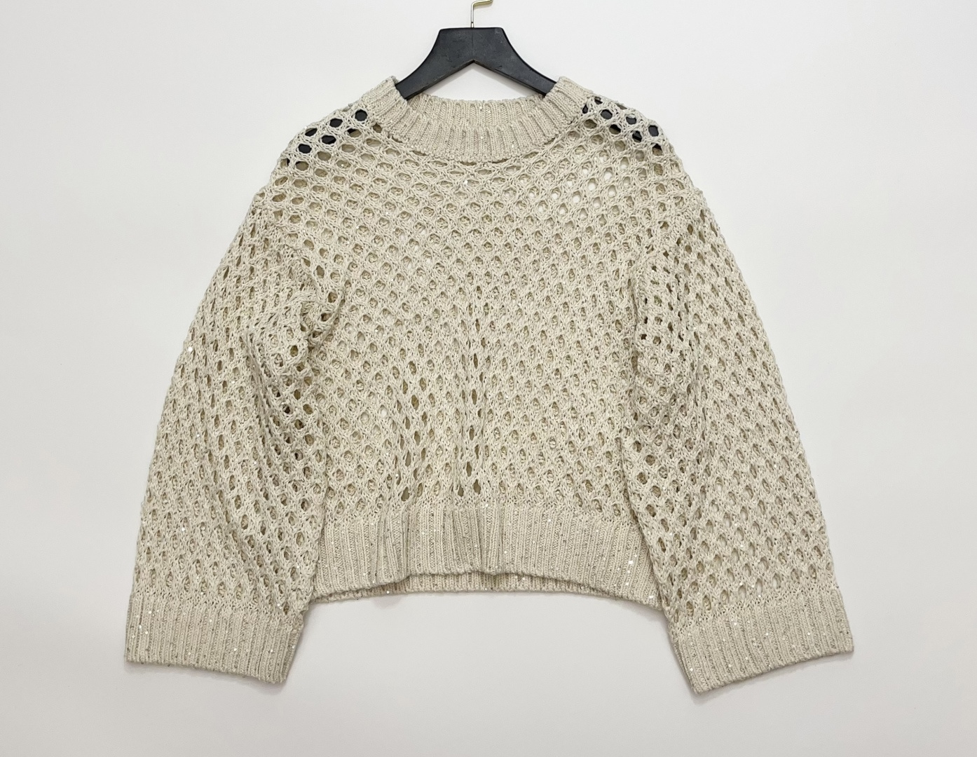Brunello Cucinelli Hollow Mesh Sequin Knit Top