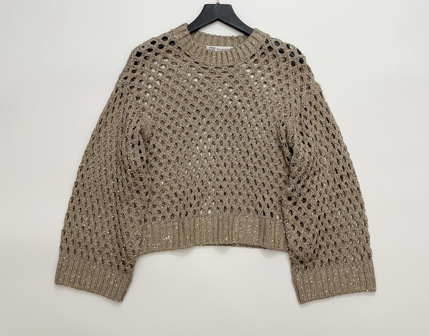Brunello Cucinelli Hollow Mesh Sequin Knit Top