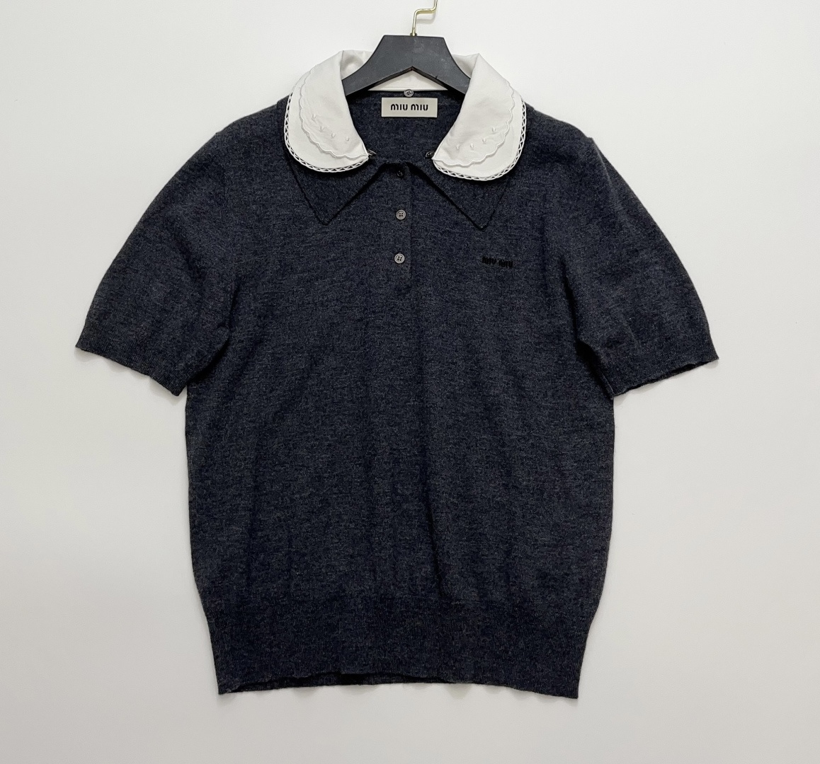 Miu Miu Detachable Peter Pan Collar Wool Knit Short Sleeve T-Shirt