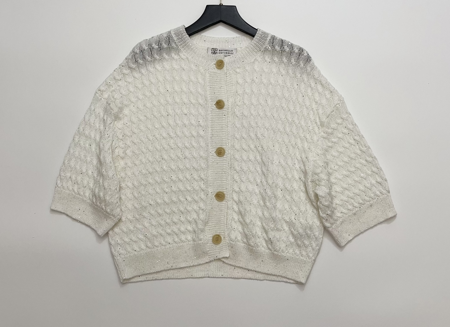Cooling Cutout Cable Knit Sequin Linen Top