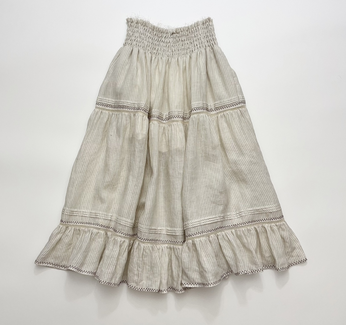 Heavy-Duty Embroidered Stripe Midi Skirt