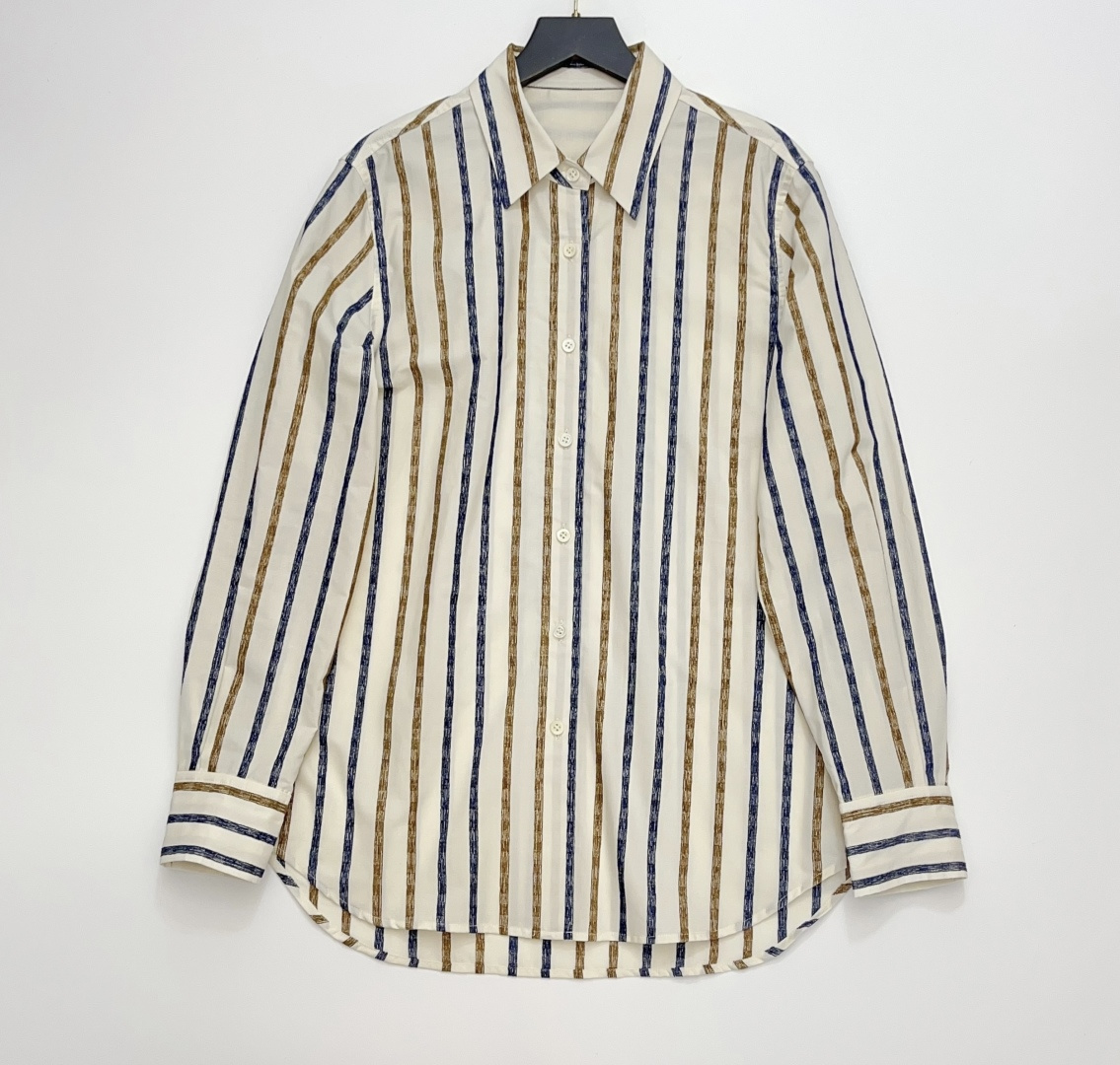 Vertical Stripe Loose Simple Long Sleeve Shirt Top