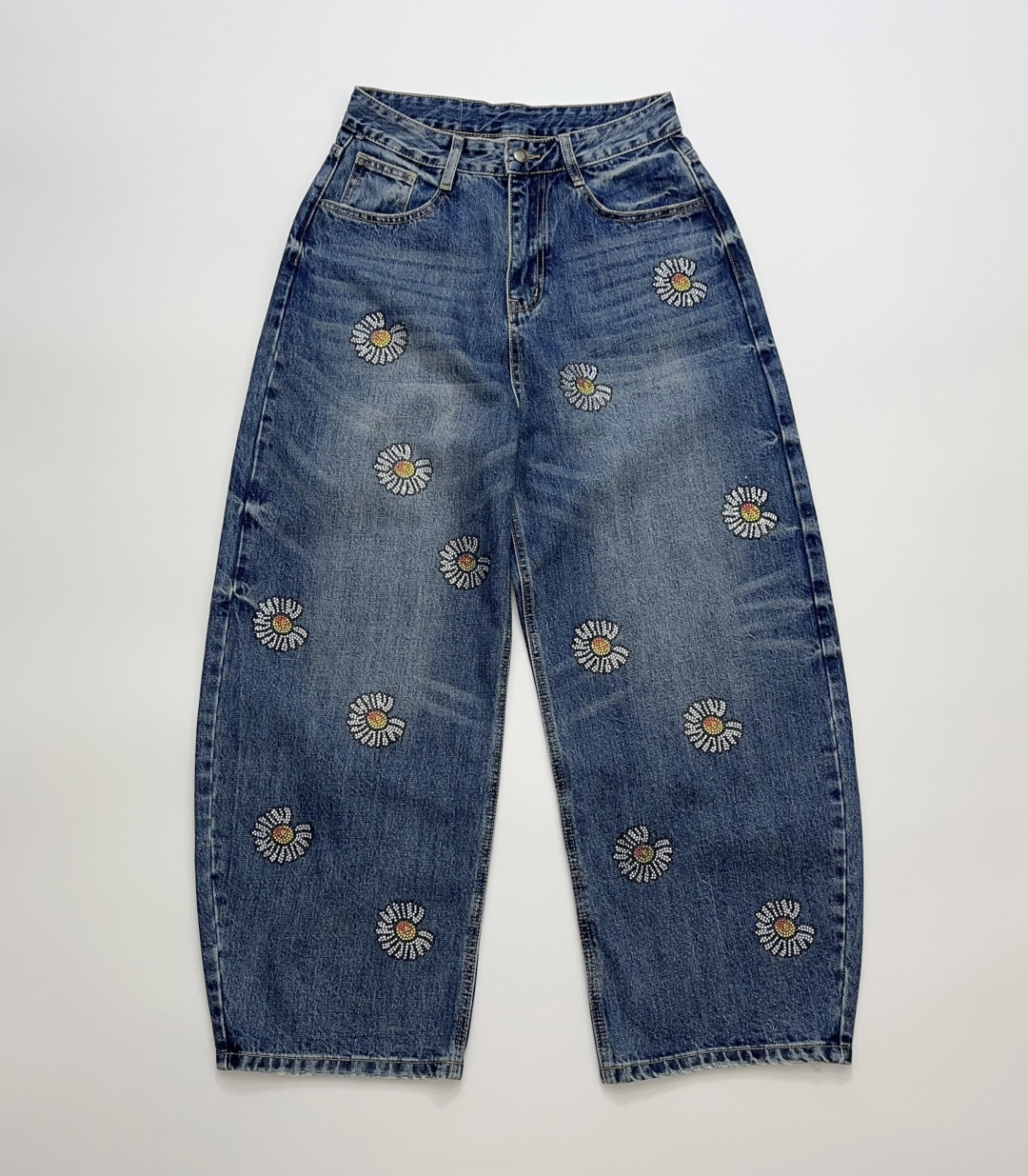 Bluedot Cheeri Upi Spring New Daisy Hot-Drill Loose Curved Jeans
