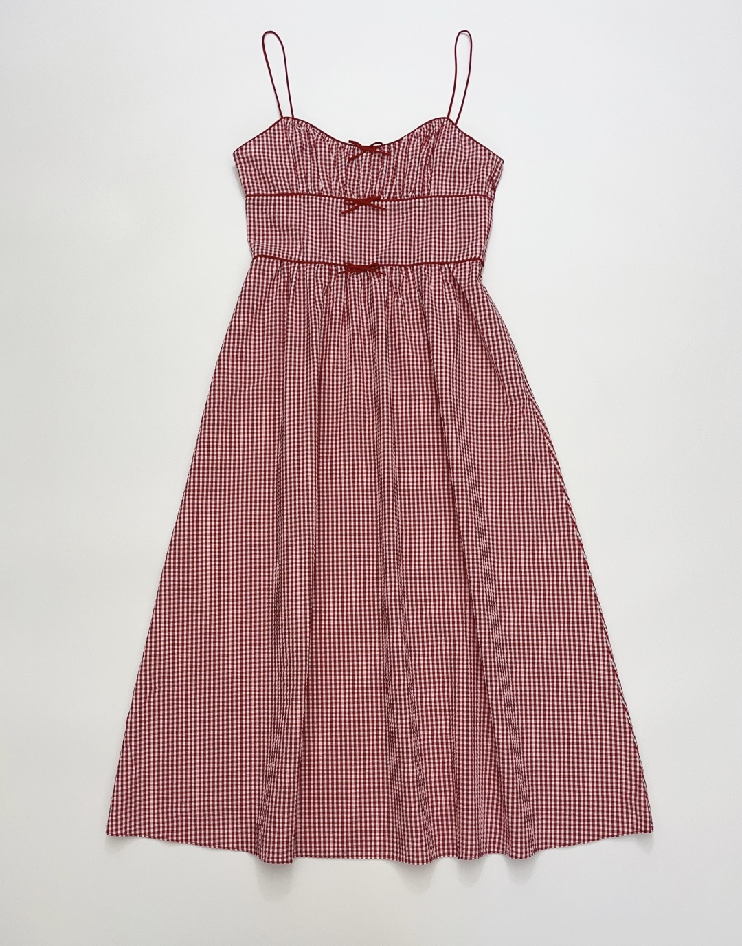 Dôen New Bow Plaid Camisole Waist-Cinch Maxi Dress