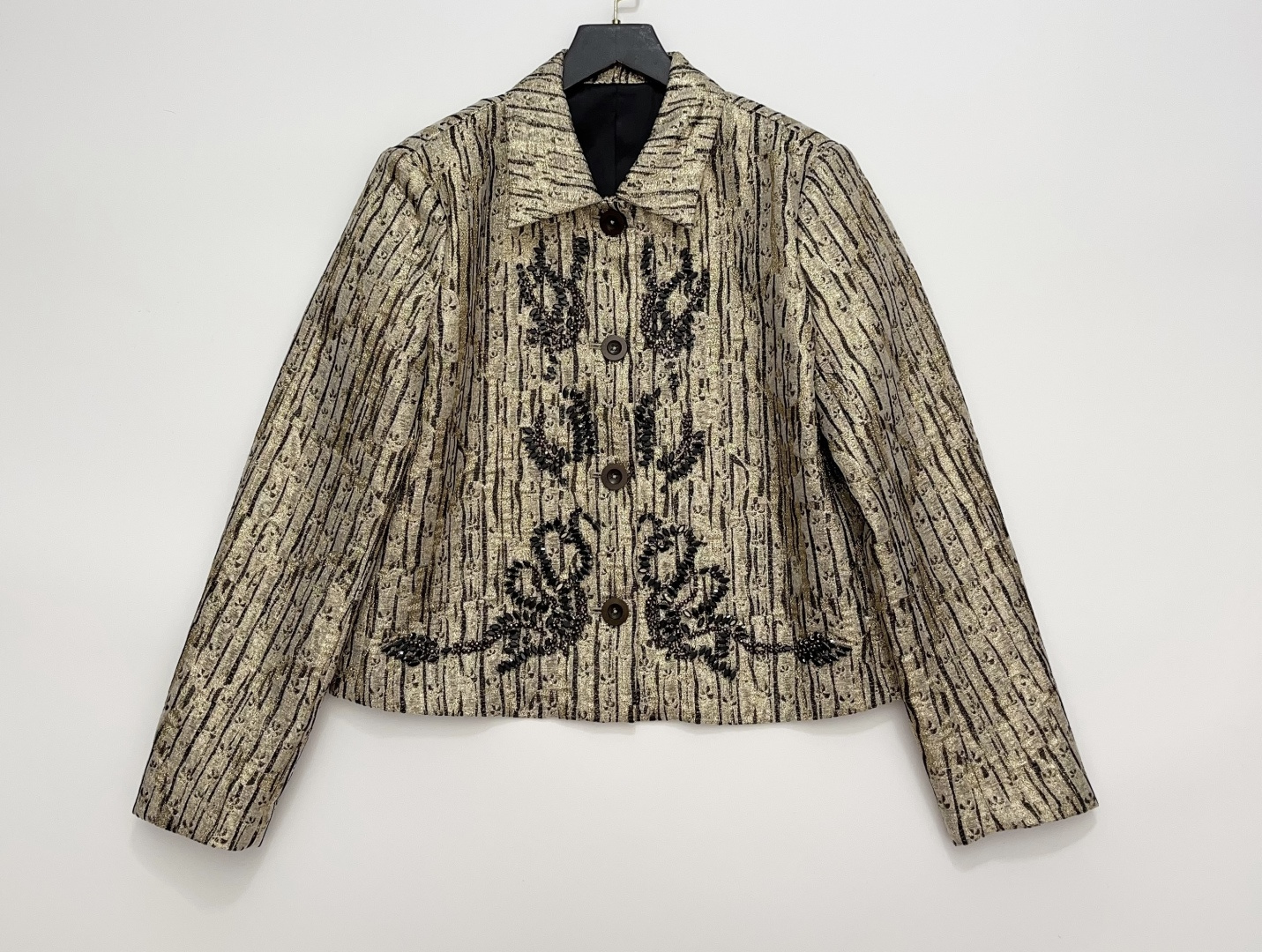 Black and Gold Jacquard Beaded Short Jacket