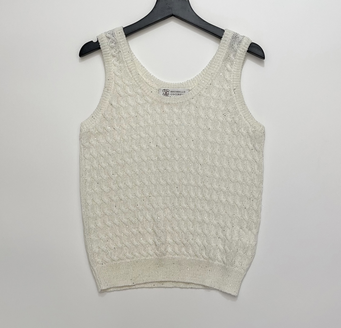 Brunello Cucinelli Cooling Hollow Cable Knit Sequin Linen Camisole