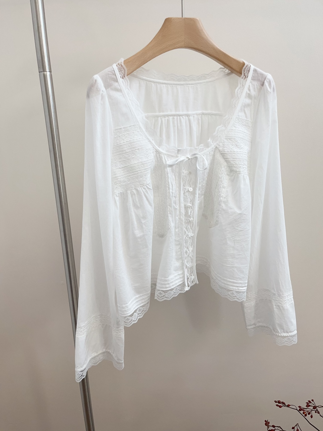Free People Lace Patchwork Long-Sleeve Loose Shirt