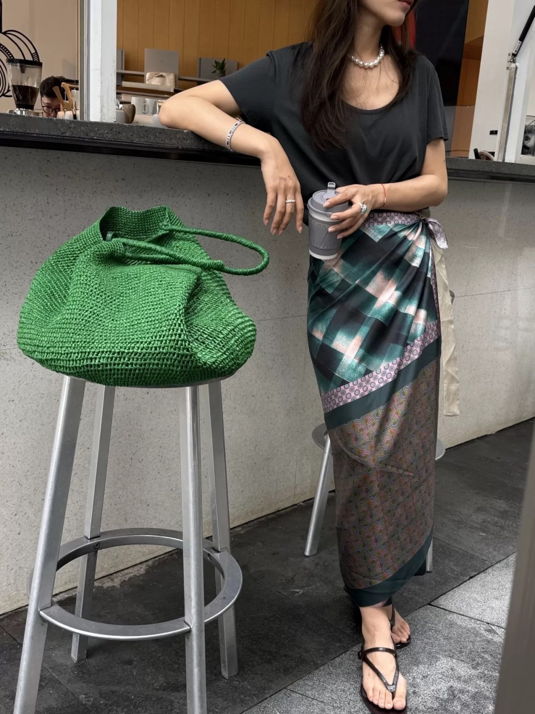 Effortless One-Piece Geometric Printed Tie-Waist Long Skirt