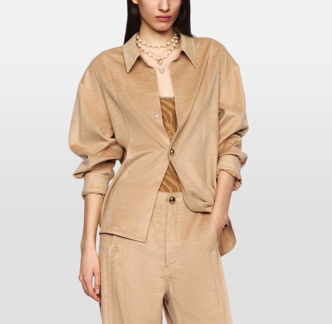 JACQUES WEI Year of the Horse Capsule Collection Light Khaki Camel Structured Wool Shirt